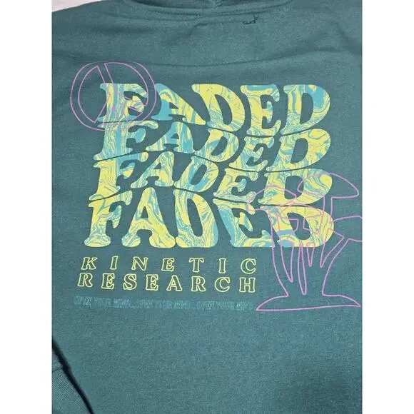 Brooklyn Sweater Women Med Kinetic Research Faded Hoodie Kangaroo Pockets Green - Picture 12 of 13